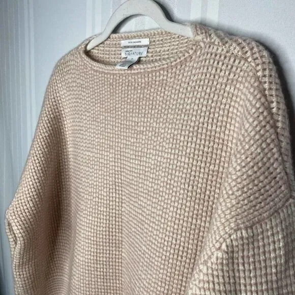 Nordstrom Signature Cashmere Boxy Waffle Knit Pink Hush Drop Sleeve Sweater - Picture 3 of 8